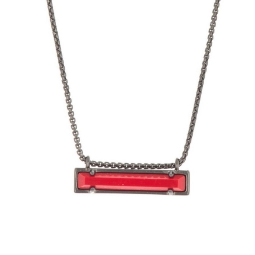 NWT Kendra Scott Leonor Pendant in Gunmetal and Red